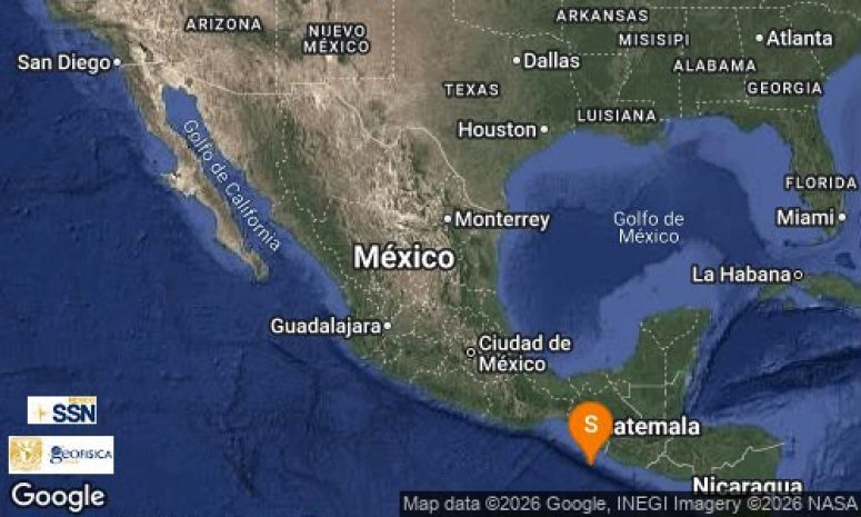 Sismo de magnitud 5.0 sacude la frontera de Chiapas y Guatemala